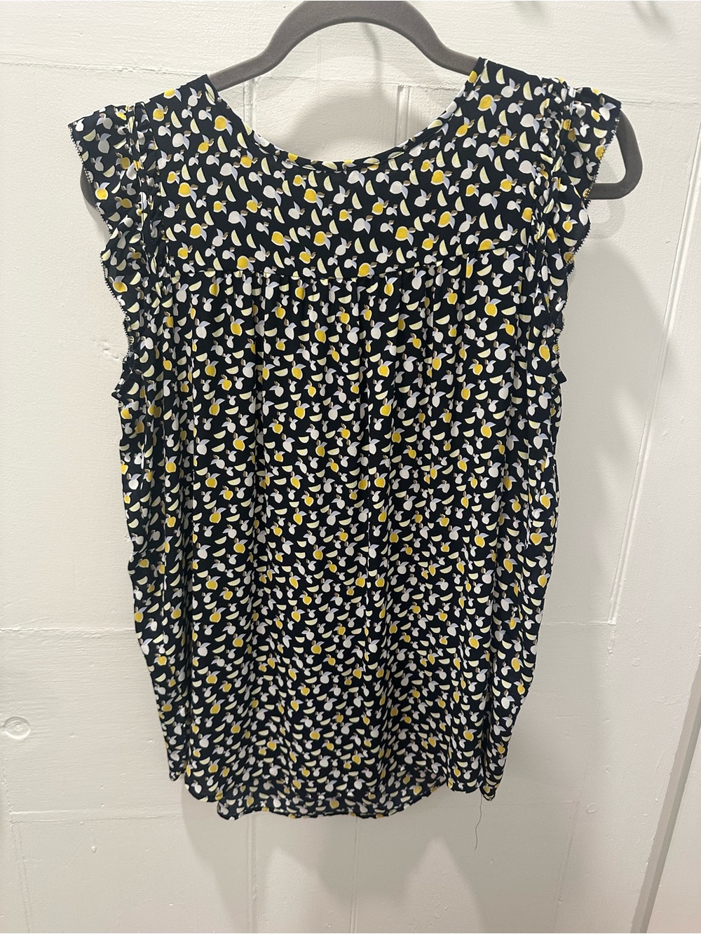 LOFT Navy Sleeveless Blouse with White and Yellow Floral Lemons